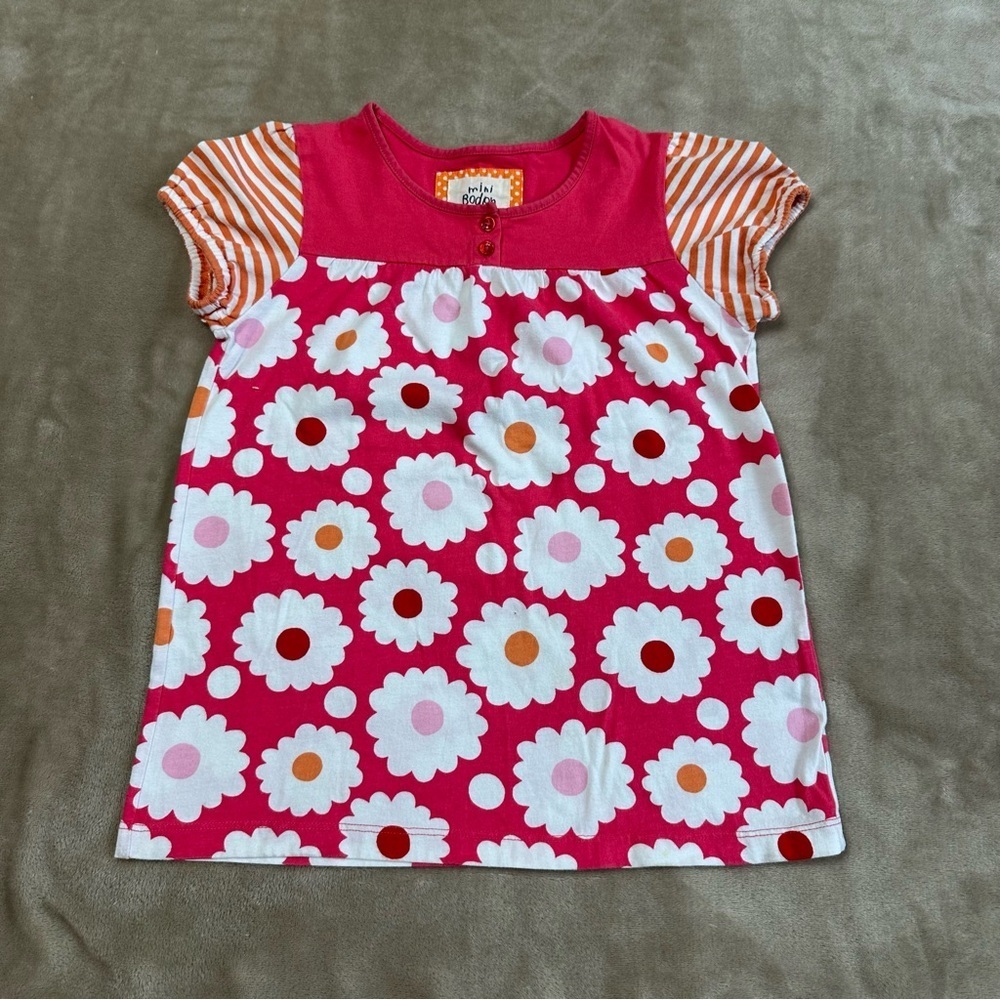 Mini Boden Girls Floral Striped Pink Orange Cap Sleeve Top Size 9-10Y